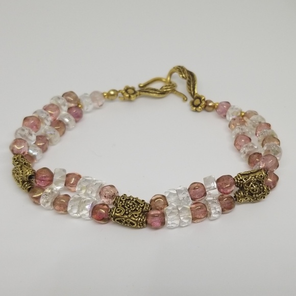 Handmade Jewelry - Clear & Light Purple Glass Beaded Costume Bracelet